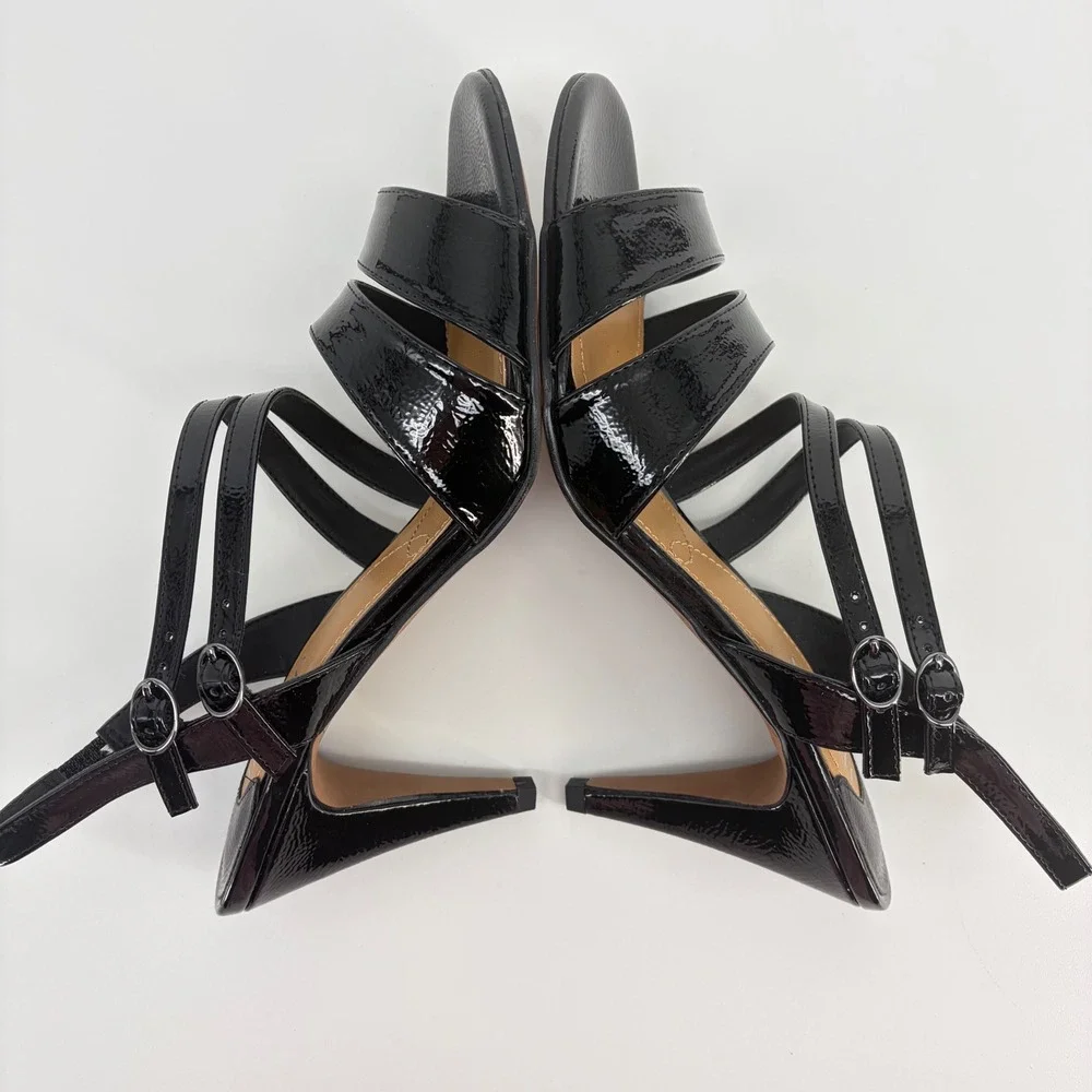 J. Renee Uliana Sandals Women 10M Black Patent Strappy Slingback‎ Dress Heels